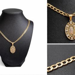 14K Solid Gold Chain w/ Virgin Mary Pendant – 20” – 10.3g