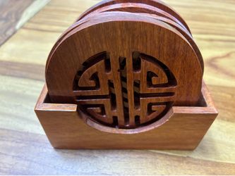 Pretty Wood carving coasters(6) with double happiness Chinese words