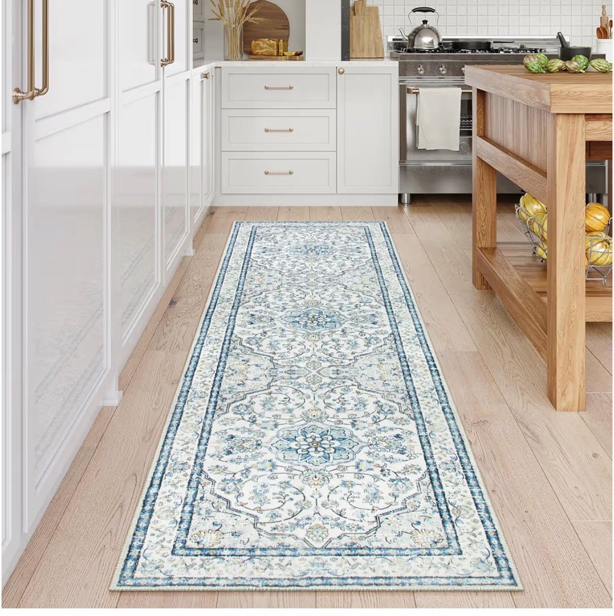 Lahome Oriental Washable Runner Rugs,2.5x8 Long Blue Bathroom Rugs Runner Non-Slip,Kitchen Runner Rugs Non Skid Washable,Traditional Low-Pile Wide Car