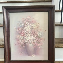 Giclee Painting on Canvas Vase Of Flowers Large Frame by L. RUDIN