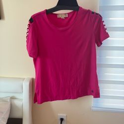 Pink Cut Out Shoulder Shirt