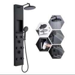 Luxury Shower Panel System with Rainfall & Handheld Shower – Matte Black 