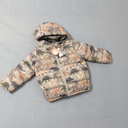 Old Navy Toddler Boy Dinosaur Puffer Jacket Water Resistant Hooded Coat NWT 3T