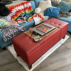 Red Vegan Leather Storage Ottoman 