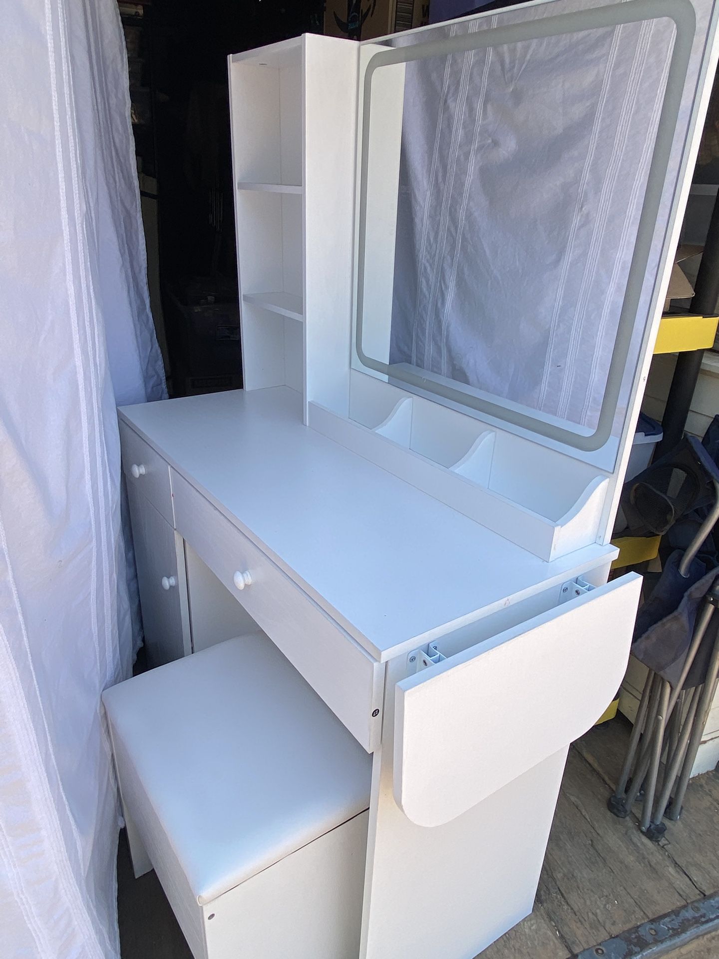 New White Makeup Vanity Desk with Mirror & Lights, Vanity Table Set