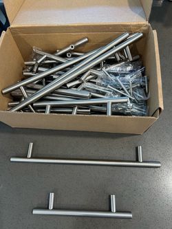 Brushed silver cabinet handles