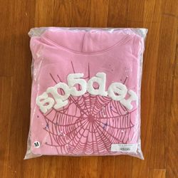 Og Pink Web Sp5der Hoodie Size Medium