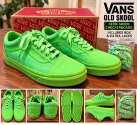 Vans Old Skool Neon Green Checkerboard Sneakers – Excellent Condition. Men's 7, womens 8.5
