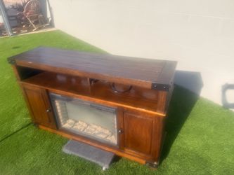 Wood TV Stand with Electric Fireplace Insert