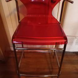 Modern Ikea Elmer Red Acrylic And Chrome Bar/  Counter  Stool 