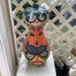 Amazing Hand-Painted Talavera Pumpkin Jack O' Lantern: Halloween Decor 
