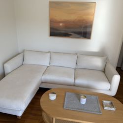 Couch - Reversible Chaise Sectional - Ivory , Oakwood Legs