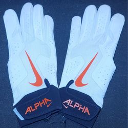 Brand New Nike Alpha Huarache Elite Baseball Batting Gloves White Black Orange Men Size Large