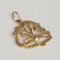Vintage 14K Yellow Gold Mistletoe Branch Openwork Pendant Charm (2.5g)