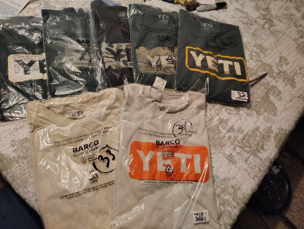 YETI Mixed Lot Of  7 Size Large T-Shirts ( New Without Tags )