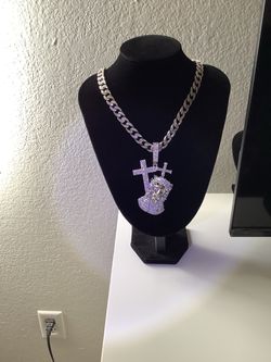 24 Inch Iced Out Cuban Necklace With Massive Silver Jesus Pendant Piece