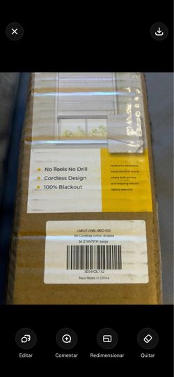 UNISHADES No Drill Cordless Roman Shade Beige 34.5” x 72” Blackout Window Blind