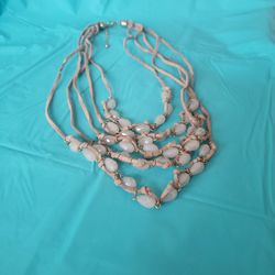 5 Strand Leather And Crystal Necklace 