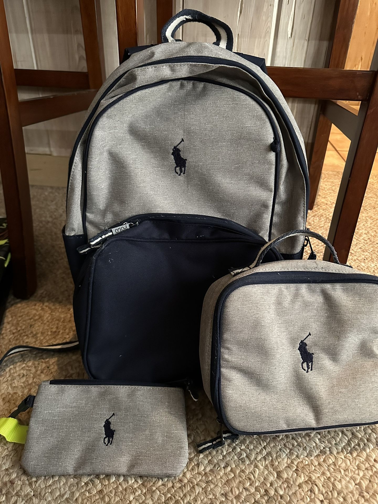 Polo Book bag, Lunch Bag, Pencil Case Navy Blue/gray