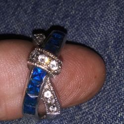 Vintage 925 Ring Sapphire And Diamond. 