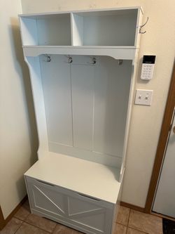 White Entryway Hall Tree with Storage Bench