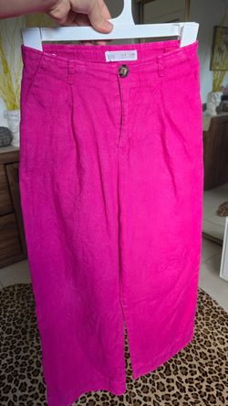 ZARA Women's Pink Linen Blend Wide Leg Cropped Pants Size 9 Fuchsia
