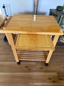 Wooden Kitchen Cart with Shelves and Casters