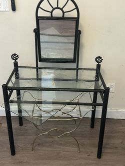 Antique Vanity With Rotating Mirror And Bench