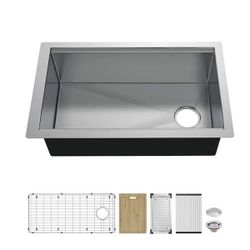 Glacier Bay Professional Zero Radius 36 in. Undermount Single Bowl 16 Gauge Stainless Steel Workstation Kitchen Sink with Faucet