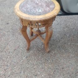 Hand Carved Oak Table Granite Top
