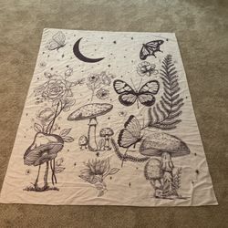 Black N White Butterfly & Mushroom Flower Tapestry