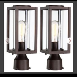MYHXQ Outdoor Post Lights Lamp Post Light Fixture 2 Pack, Modern Brown Exterior Post Lantern Fixture With Tempered Glass, Anti-Rust Aluminum Light Pos