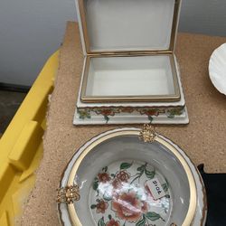 Vintage Porcelain Trinket Box and Ashtray Set