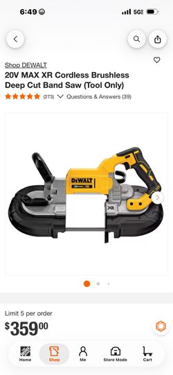 20V MAX XR Cordless Brushless Deep Cut Band Saw (Tool Only)