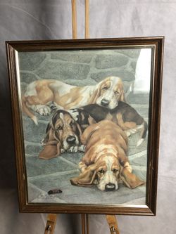Beagles, Dogs, Puppies, Marcia Van Woert Signed 1986 Limited Edition Print 163/300, Medium Wall Art Ready To Hang