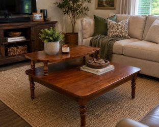 Solid Wood Coffee Table with Matching Raised Display Shelf | Traditional Cherry Finish