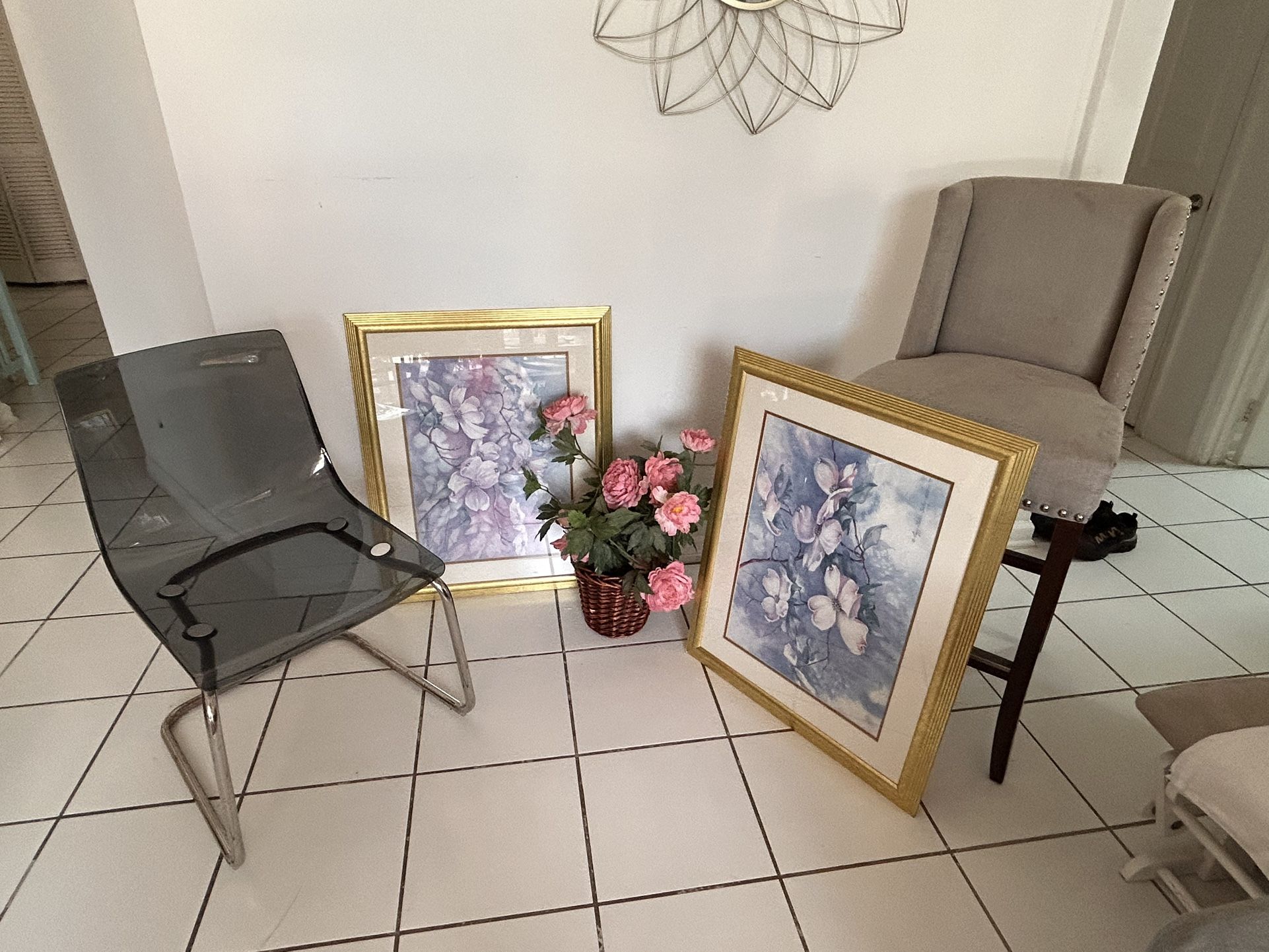 Furniture And Decoration Set $9 βΌοΈβΌοΈπ₯π₯πππ Decoration, Set, Frame, Paint, Plant, Flowers, Chair, High Chair, Gray, Good Deal, Living Room, Office