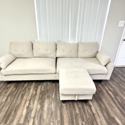 Beige Couch With Ottoman 