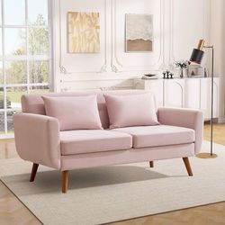Y-65" W Loveseat Sofa, Velvet Mid Century Modern Love Seat Couches for Living Room, Button Tufted Upholstered Small Couch for Bedroom, Solid and Easy 