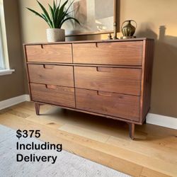Mid-Century Modern Wood 6-Drawer Dresser – Free Delivery