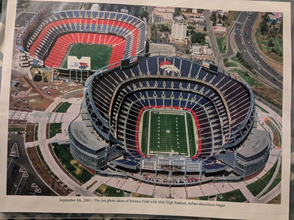 Last photo of Invesco field with Mike high stadium before demolition