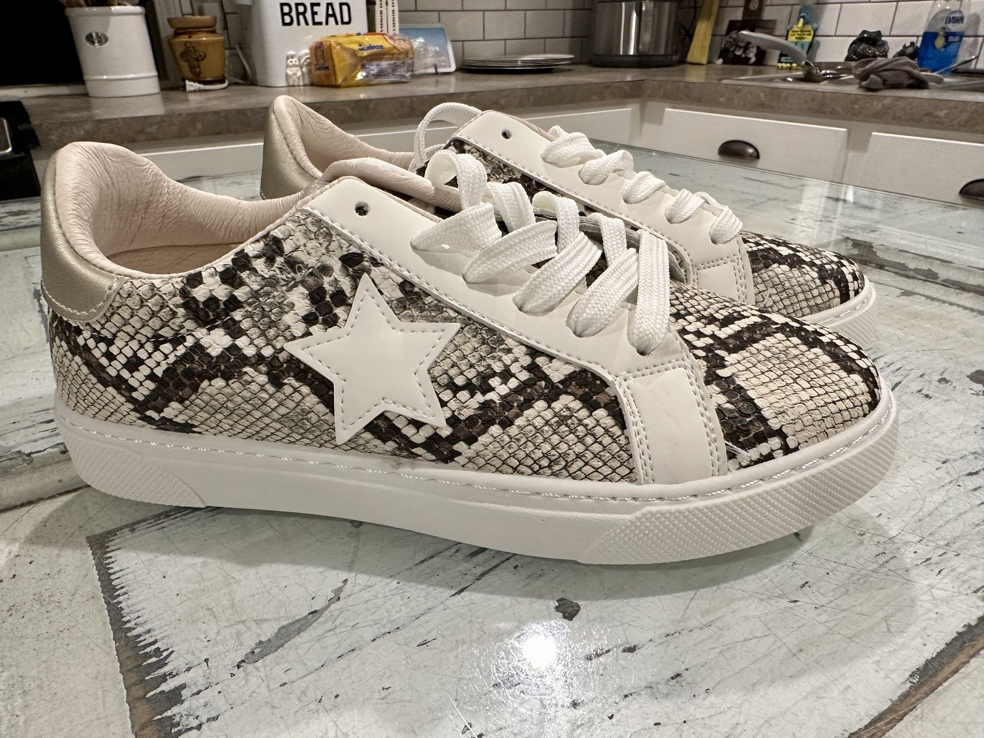 Snake Print Leather Sneakers