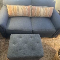Blue Fabric Loveseat And Sofa Set $150 P/u Only