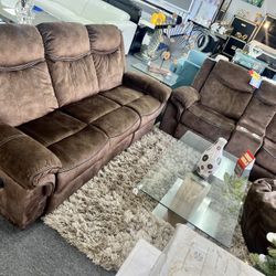 End Of Year Deal💥Beautiful Chocolate Two Piece Reclining Sofa And Love Seat Available NOW $999😱