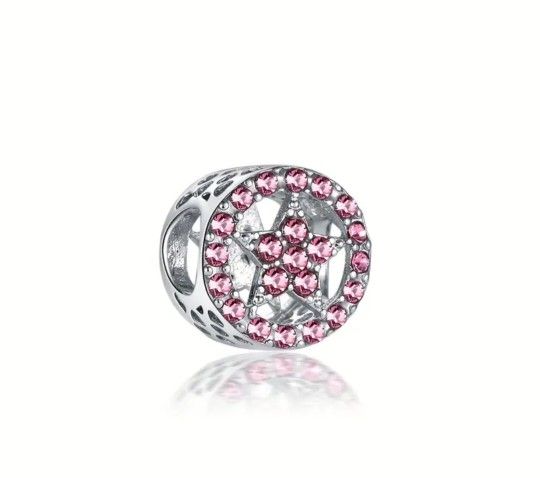 x1 Pink Crystal Star Zinc Allow Charm/Bead DIY Jewelry Making New