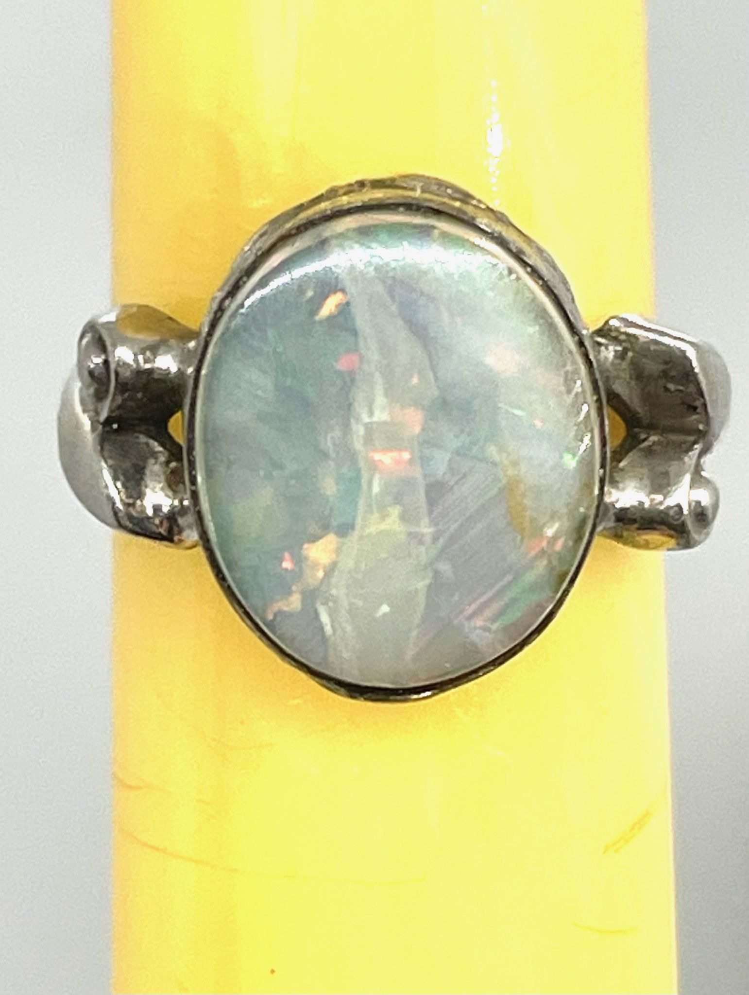 Antique Silver Fiery Opal Ring Sz 5