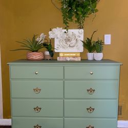 Gorgeous Sage Green Dresser With Gold Knobs 