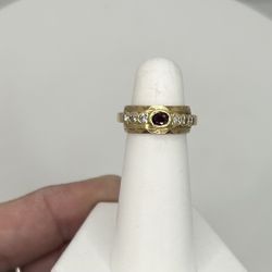 Wedding Band In 14k Yellow Gold With Ruby And Diamonds Sz 4.25