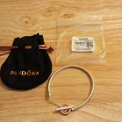 Pandora Authentic Brand New 7.5 Two Tone Sterling Silver Snake Chain Bracelet With Pouch 