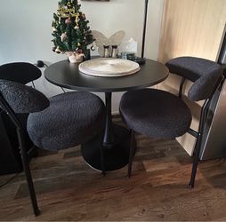 Modern 3-Piece Dining Set – Black Round Table & 2 Chairs